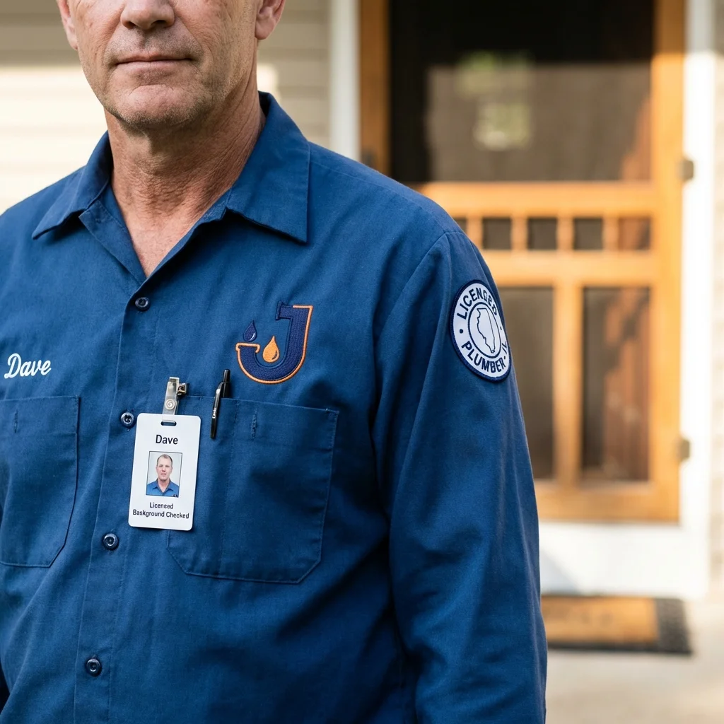 Licensed plumber showing ID badge in Haltom City, TX