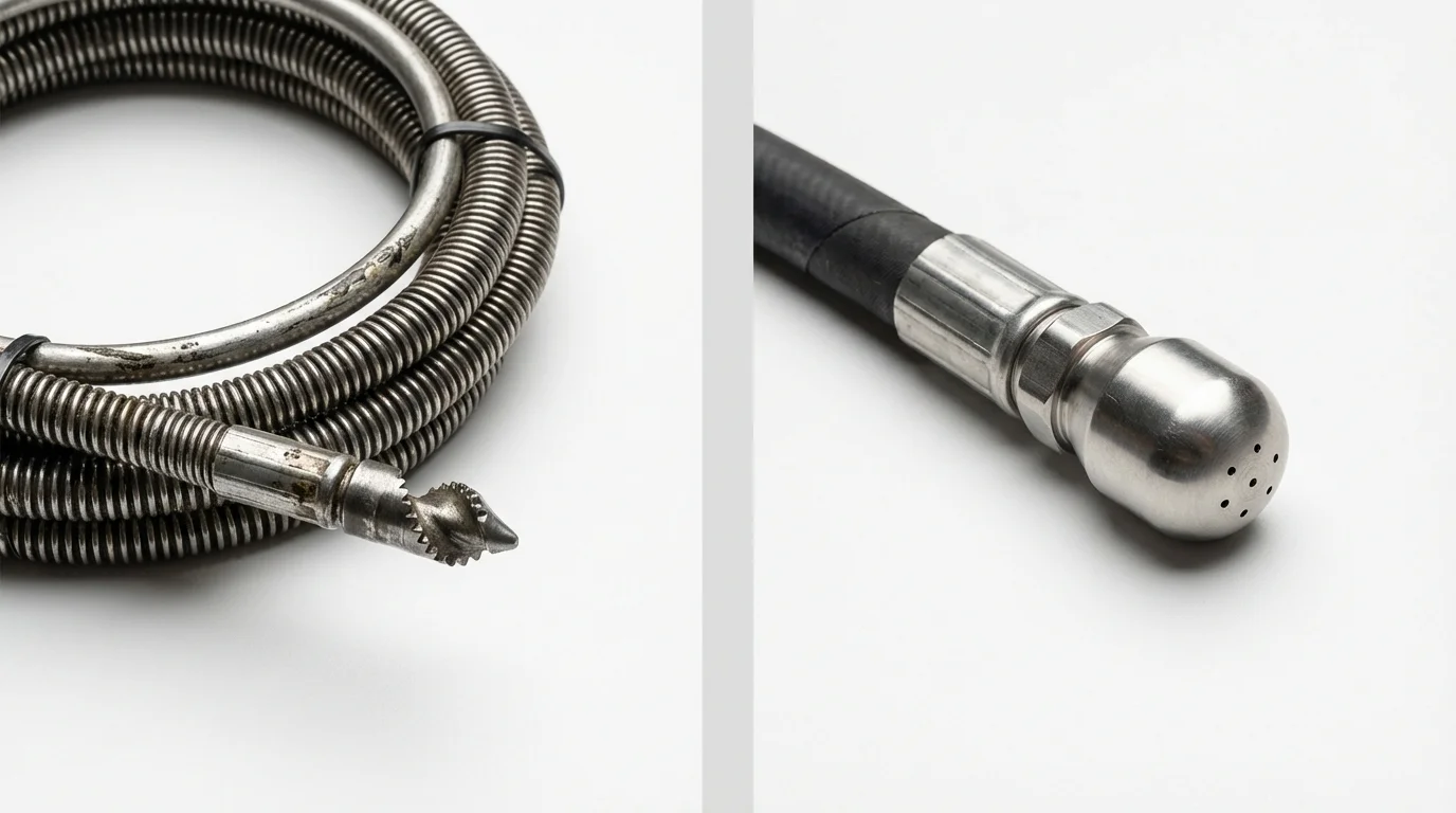 Drain snake cable and hydro jetting nozzle used for drain cleaning in Haltom City, TX