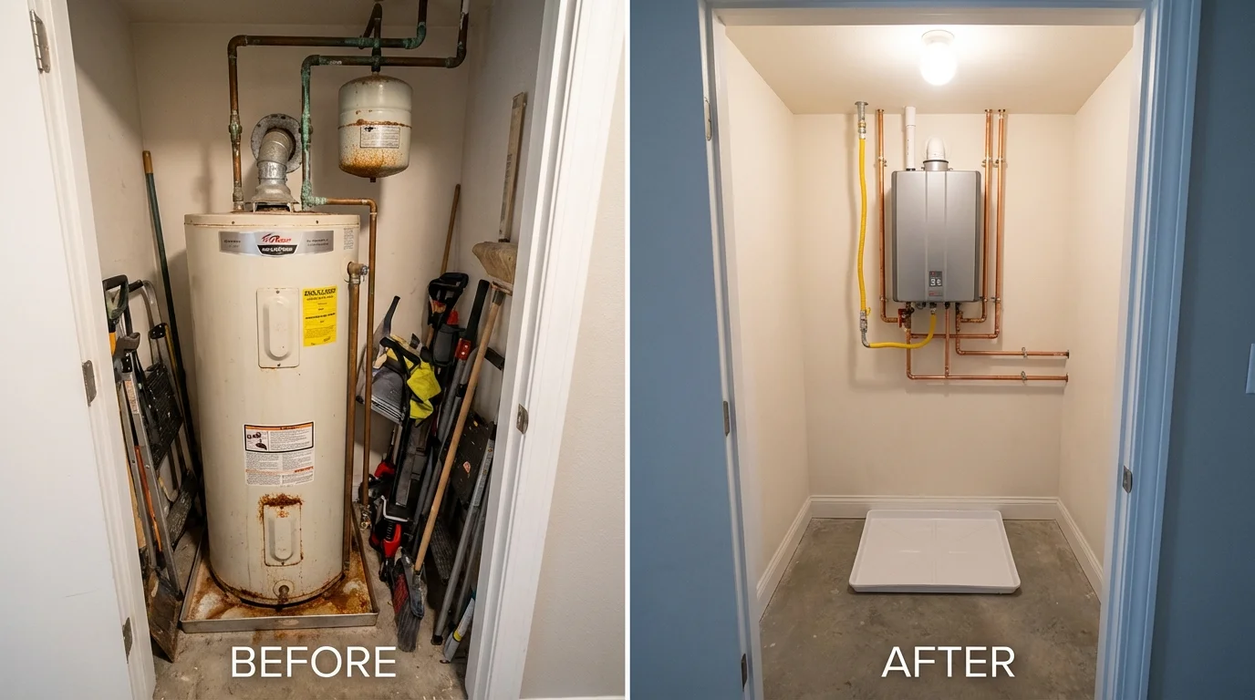 Tank water heater versus wall-mounted tankless unit comparison for Haltom City, TX homeowners