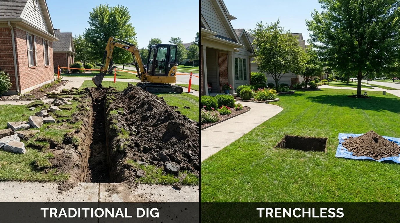 Trenchless sewer repair with minimal yard damage versus traditional excavation in Haltom City, TX